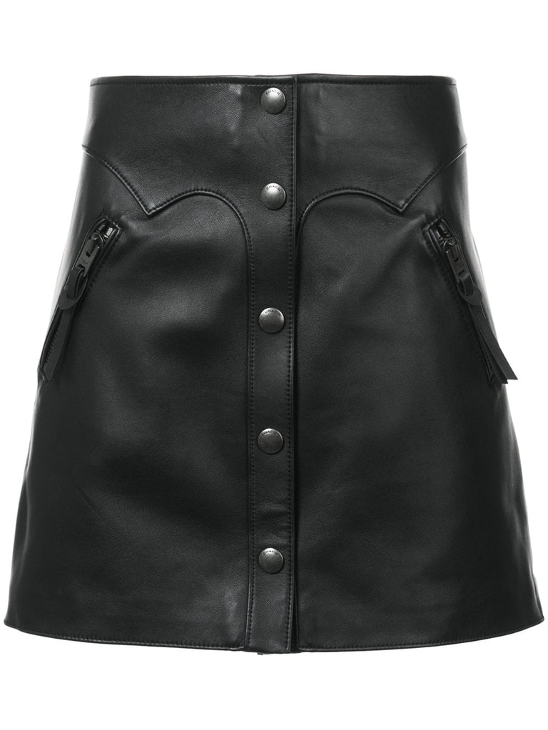 high-waist leather skirt