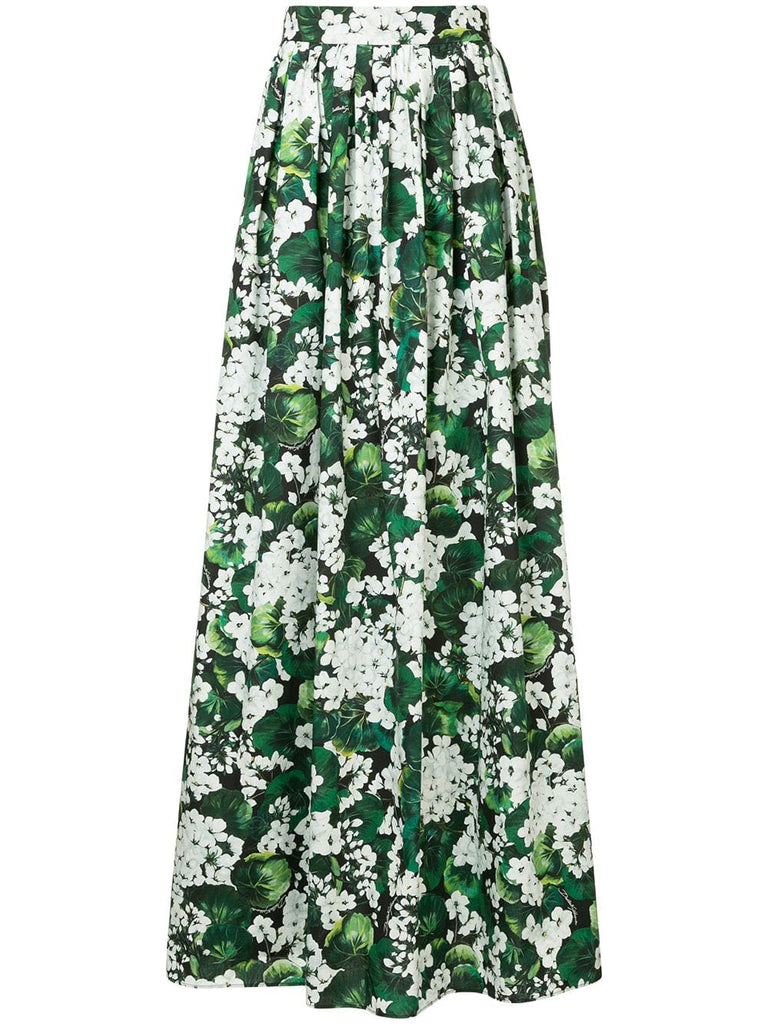 white geranium printed maxi skirt