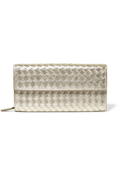 Metallic intrecciato leather continental wallet