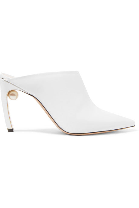 Mira faux pearl-embellished leather mules