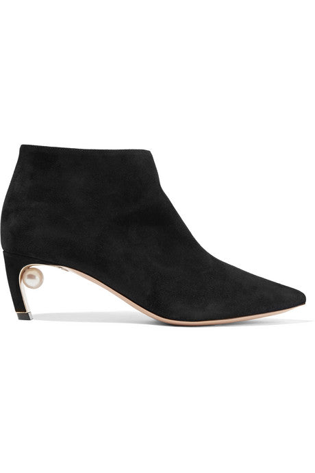 Mira faux pearl-embellished suede ankle boots