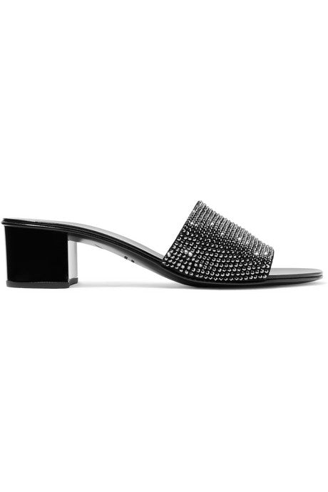 Roll crystal-embellished suede mules