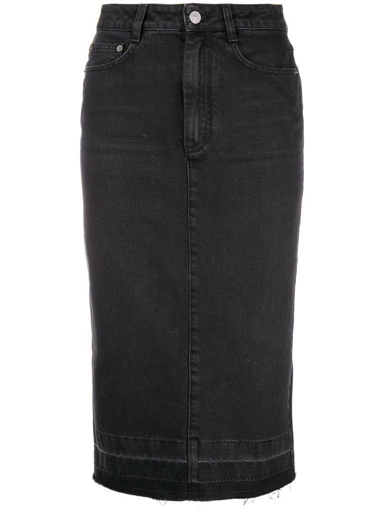 raw hem denim pencil skirt