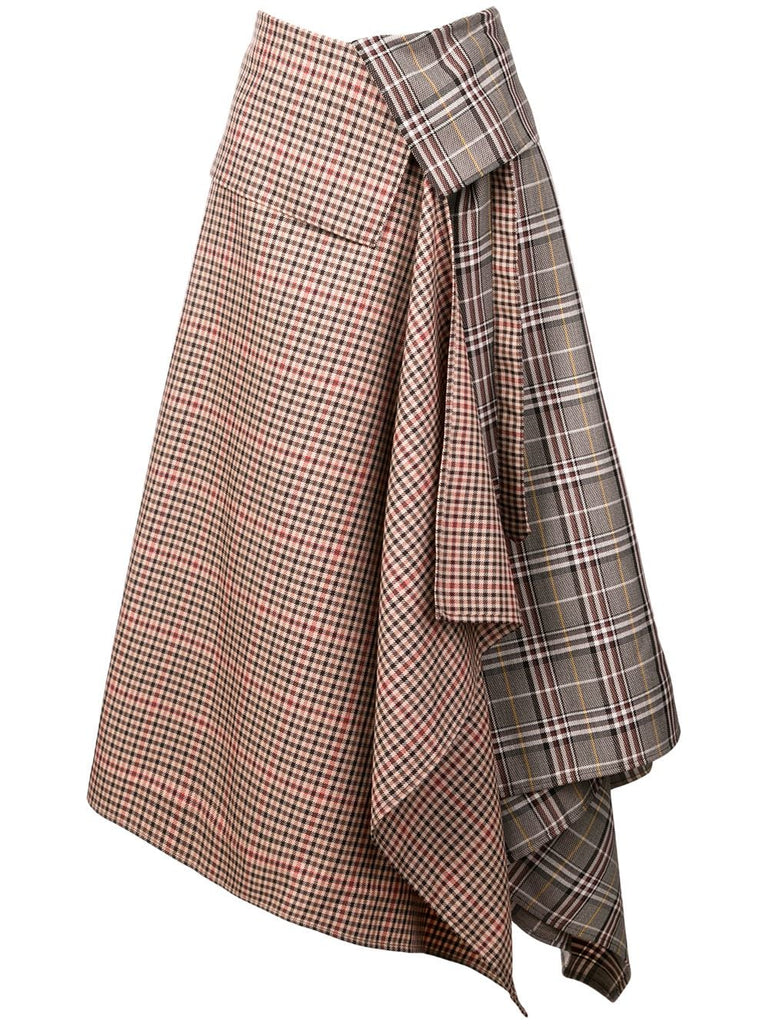 patchwork plaid asymmetric skirt