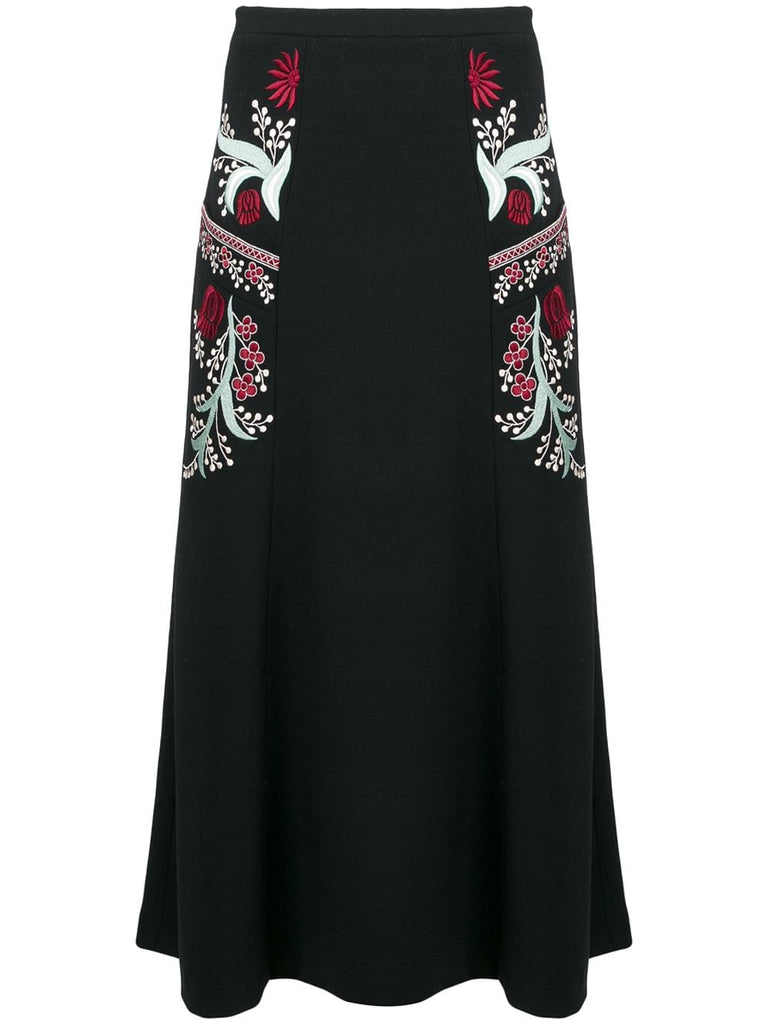 embroidered floral details a-line skirt