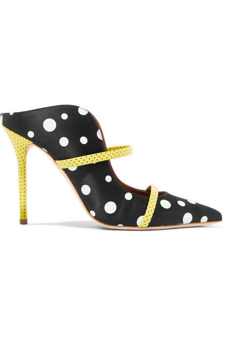 Maureen 100 polka-dot leather-trimmed faille mules