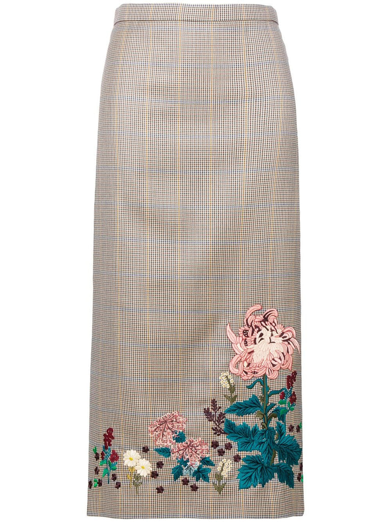 embroidered check skirt