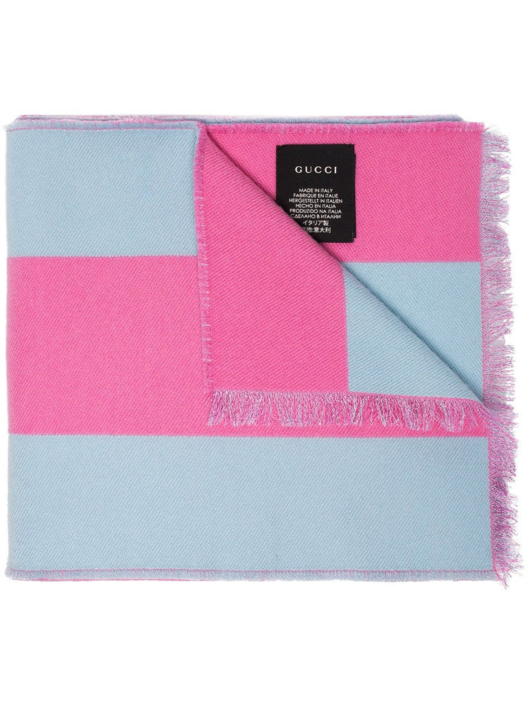 pink stripe Guccy embroidered wool silk-blend scarf