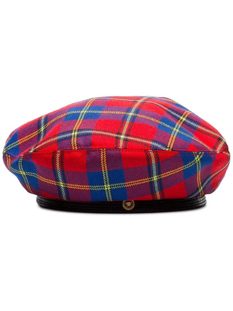 red and blue check wool hat