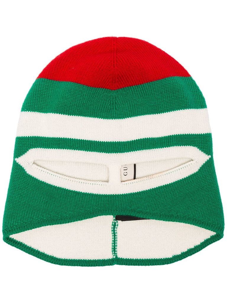 red and green ribbed wool hat mask