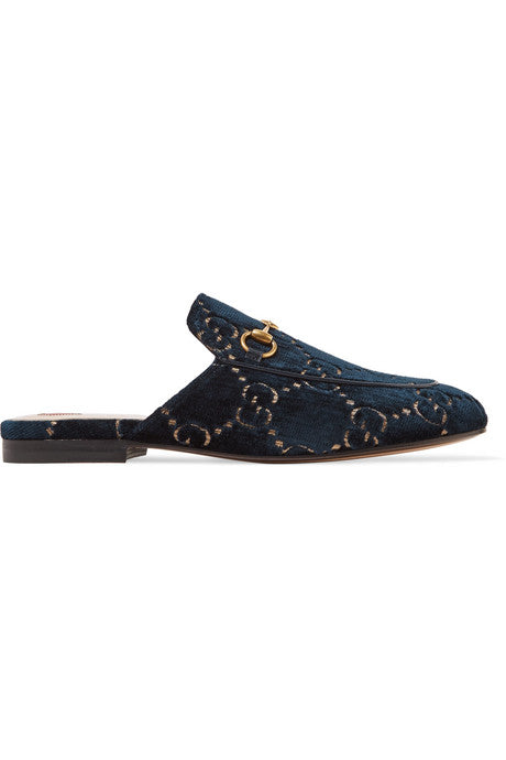 Princetown horsebit-detailed leather-trimmed embroidered velvet slippers