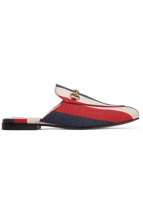 Princetown horsebit-detailed striped canvas slippers