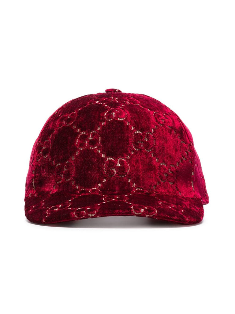 red logo print cap