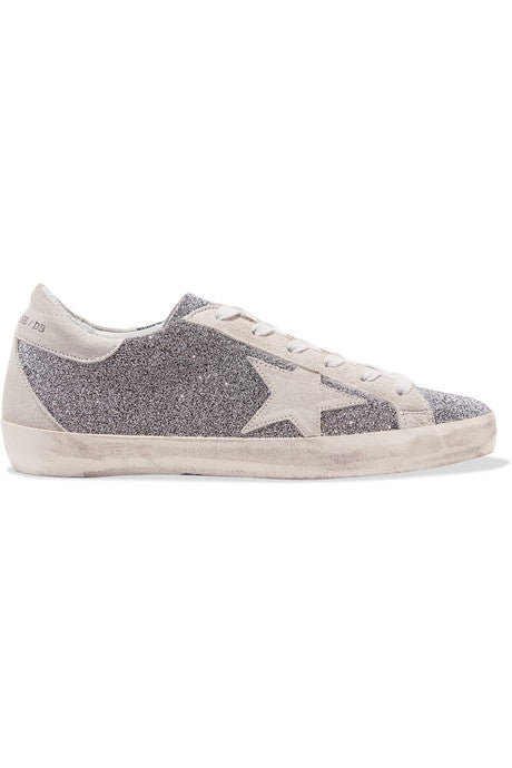 Superstar Swarovski crystal-embellished distressed suede sneakers