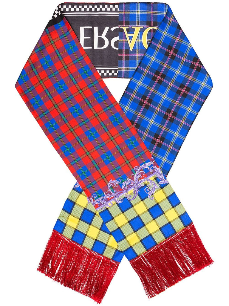 multi-coloured check logo silk scarf