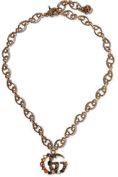 Burnished gold-tone crystal necklace