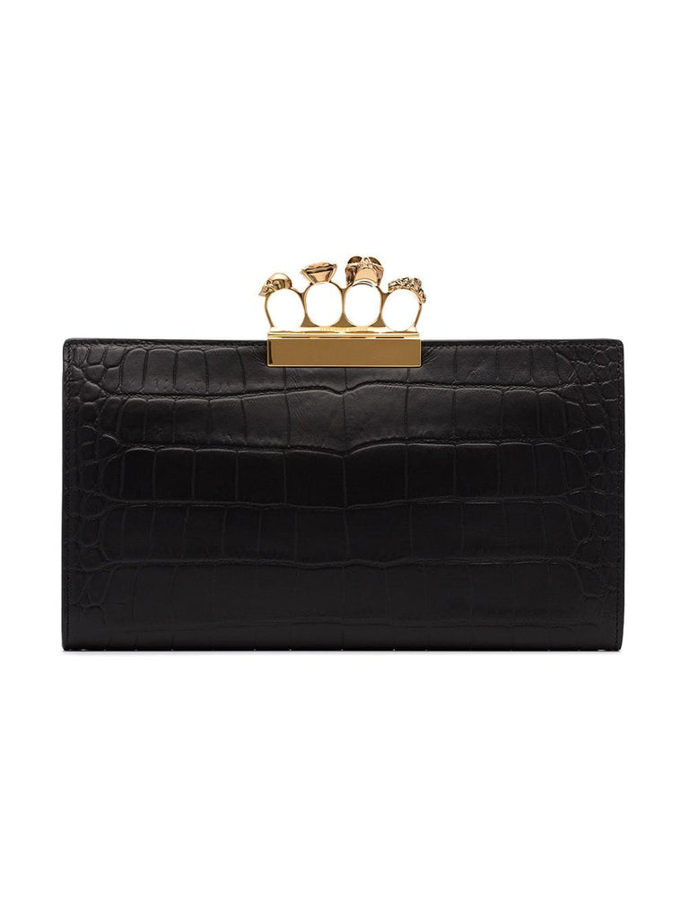 black Knuckle Embellished Leather Clutch