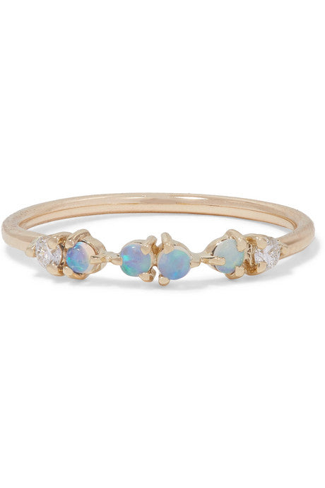 Gold, opal and diamond ring