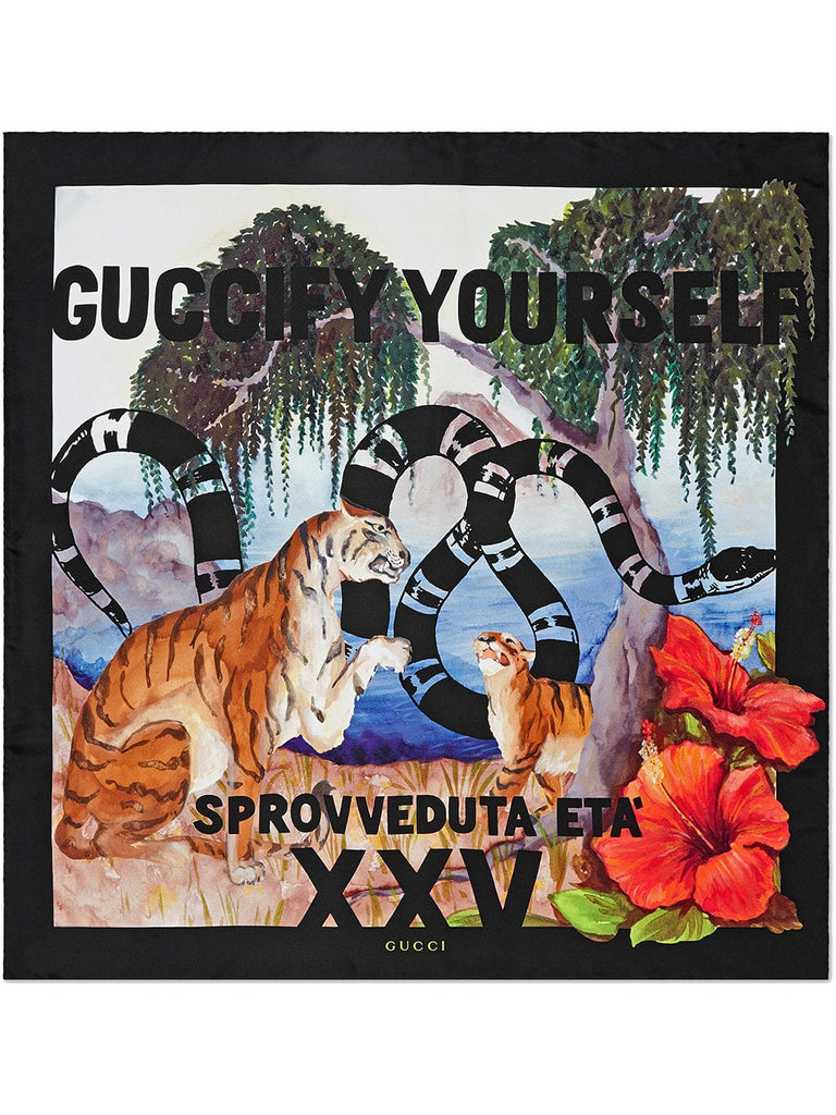 multicoloured "Guccify Yourself" print silk scarf