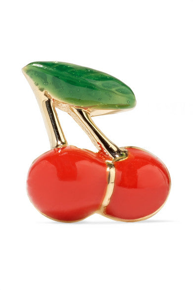 Cherry 14-karat gold and enamel earring