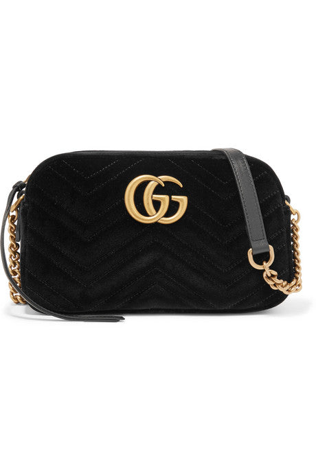 GG Marmont small leather-trimmed quilted velvet shoulder bag