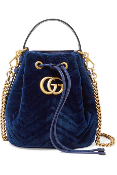 GG Marmont leather-trimmed quilted velvet bucket bag