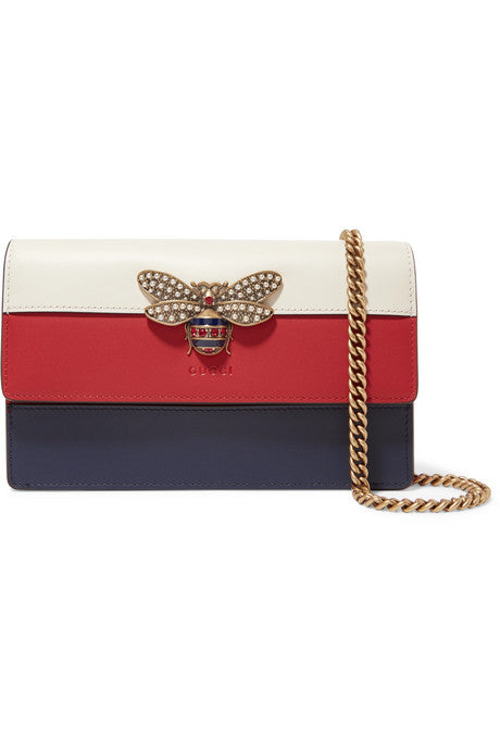 Queen Margaret embellished color-block leather shoulder bag