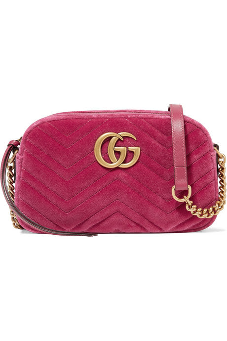 GG Marmont Camera mini leather-trimmed quilted velvet shoulder bag