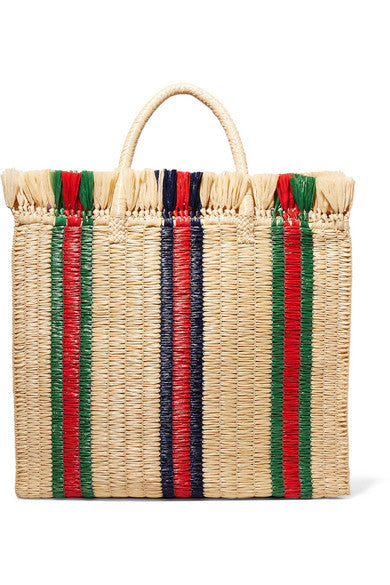 Striped raffia tote