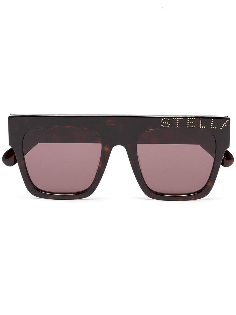 brown straight bridged square framed logo sunglasses