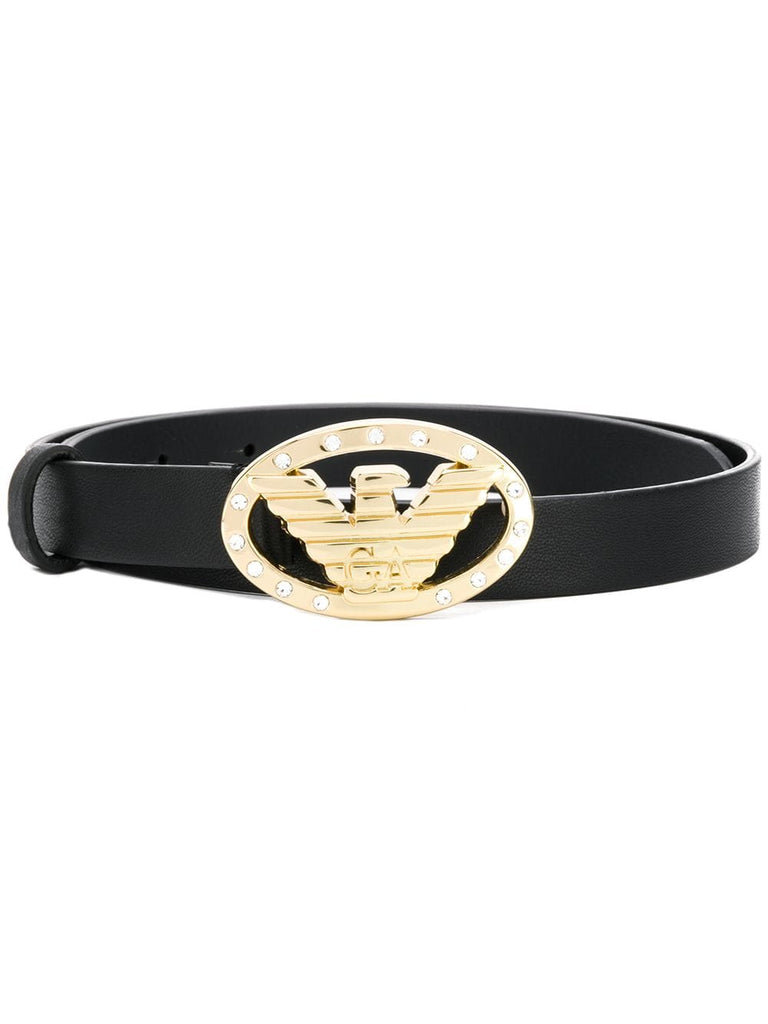 encrusted logo buckle belt