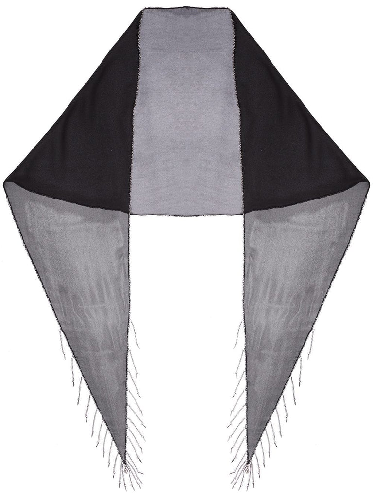 black chain fringe silk scarf