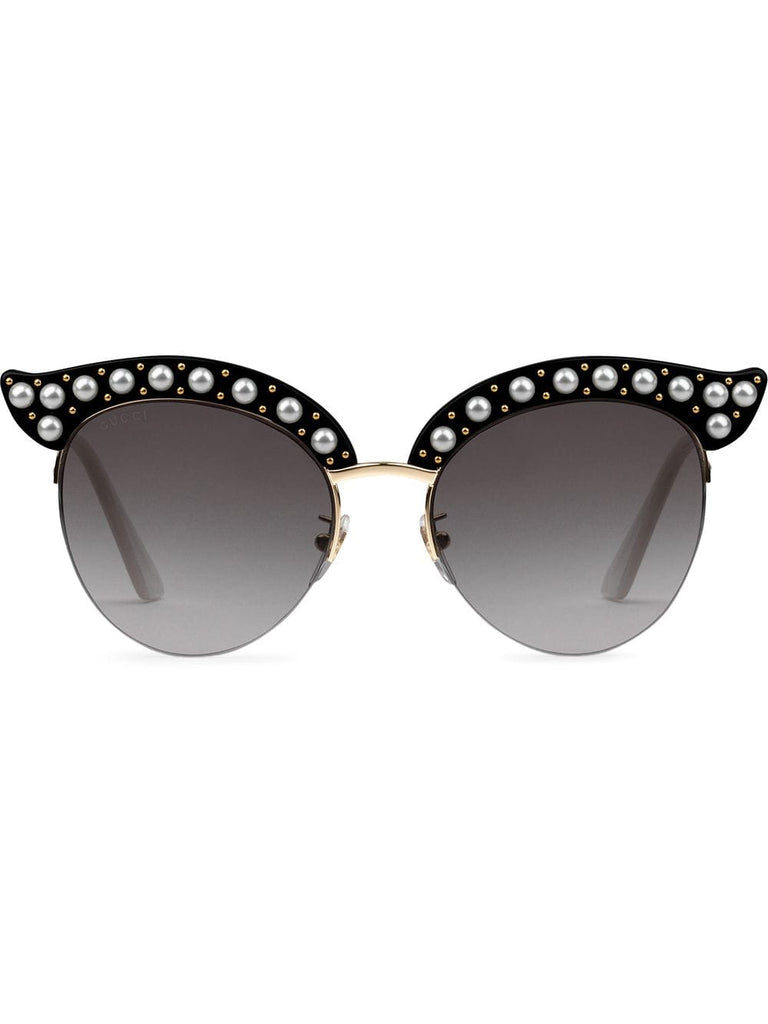 black Cat eye acetate sunglasses with pearls