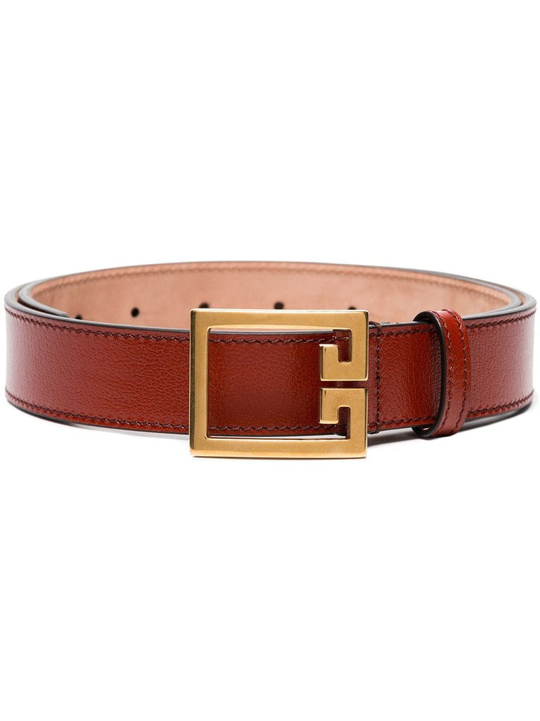 red leather logo buckle belt