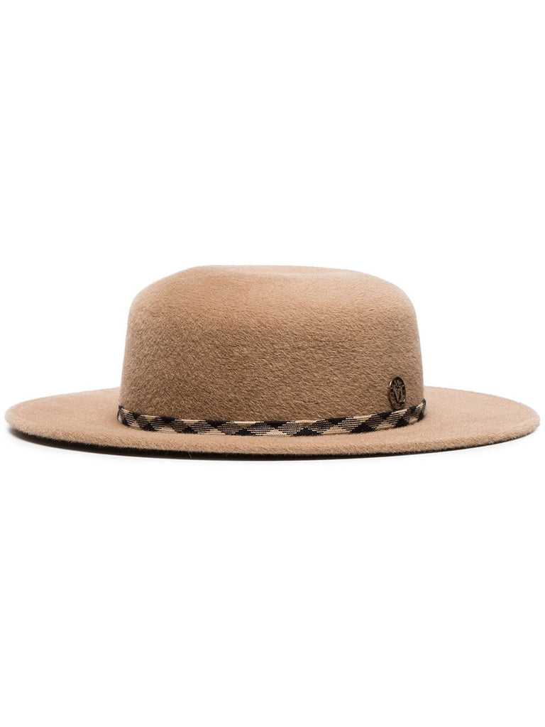 camel ribbon embellished calf hair hat