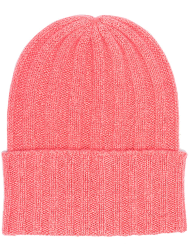 pink cashmere ribbed knit beanie