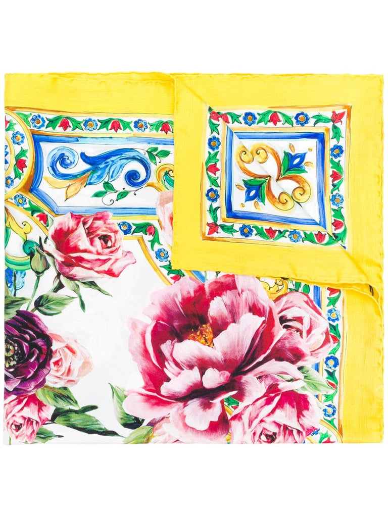 majolica and peonies print scarf