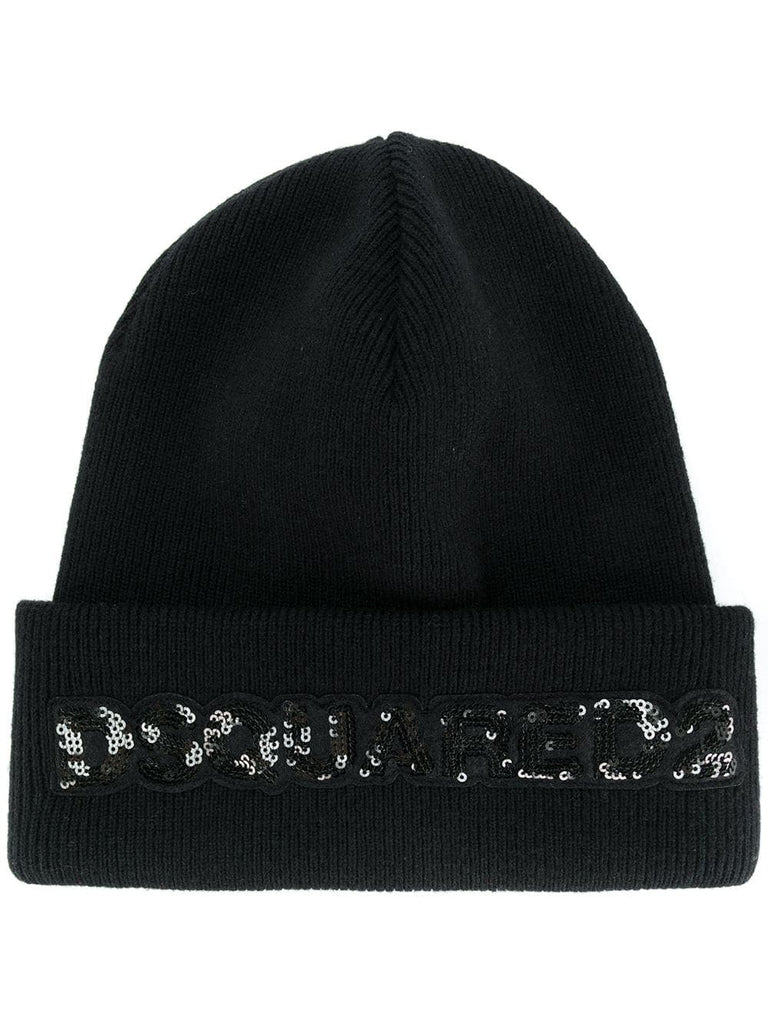 sequinned logo beanie