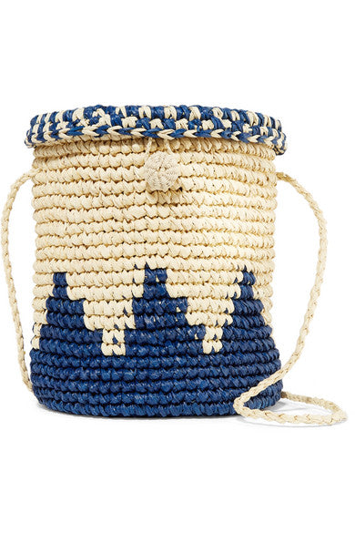 Two-tone woven raffia shoulder bag