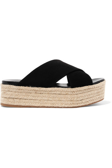 Suede espadrille platform slides