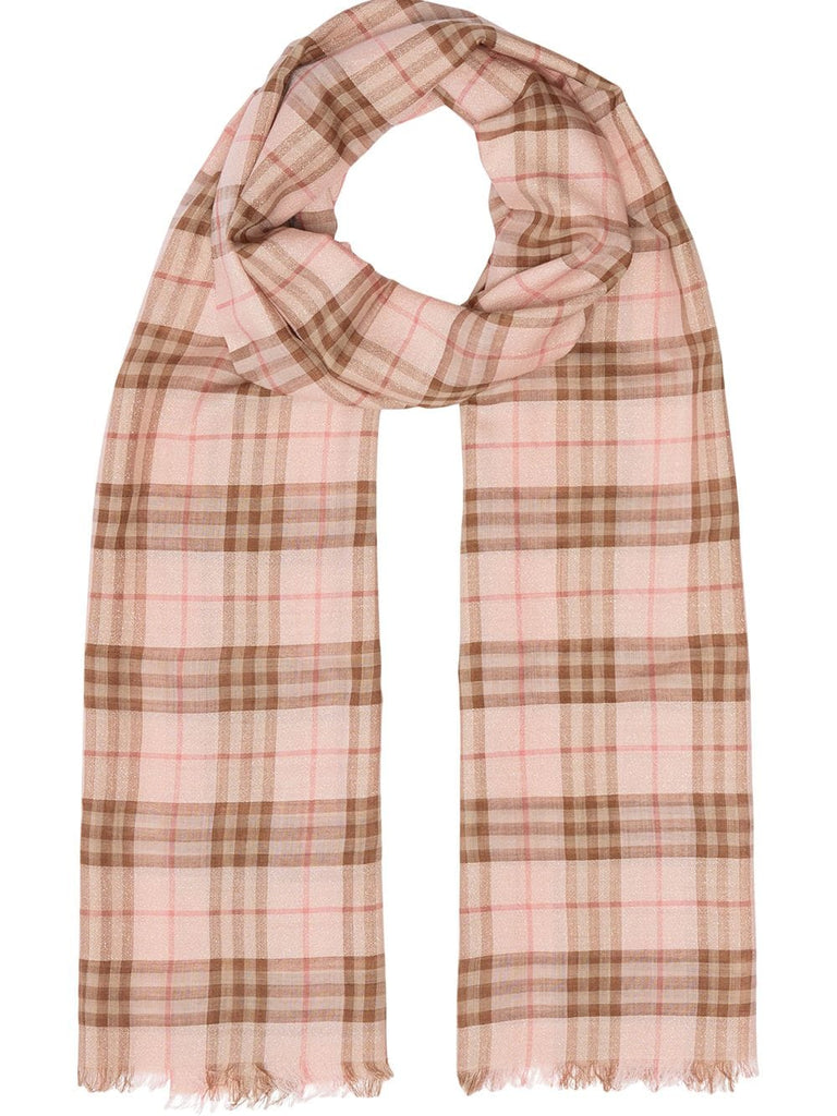 Metallic Check Wool Silk Blend Scarf