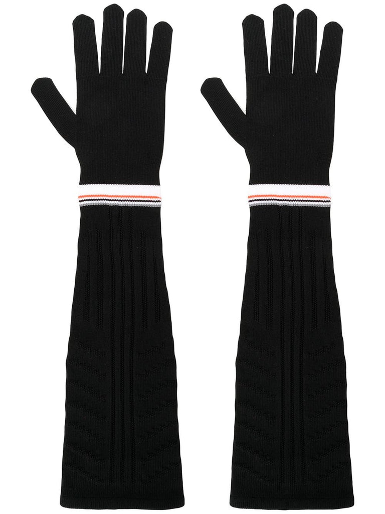 stripe trim long ribbed gloves