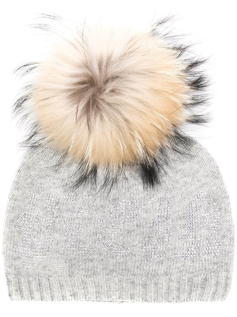 raccoon fur pompom beanie