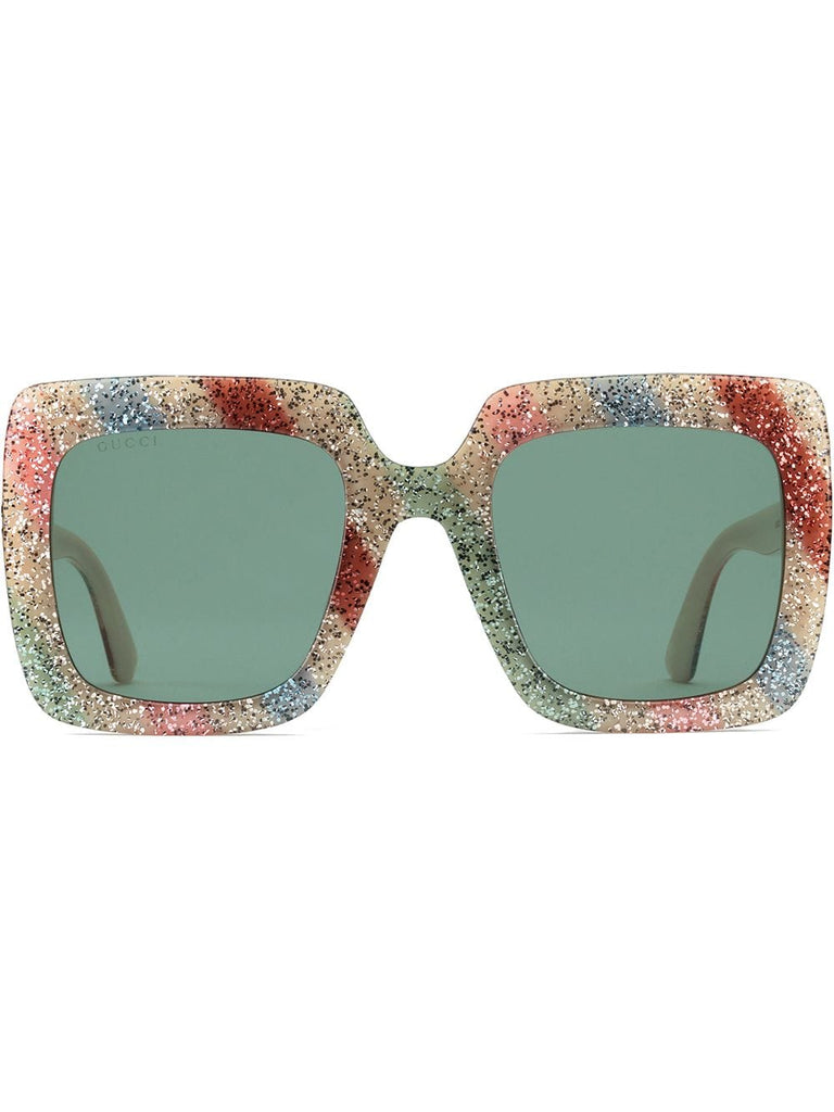 Square-frame glitter acetate sunglasses