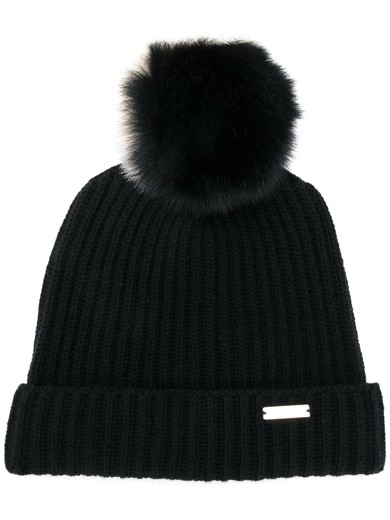 ribbed pom pom beanie