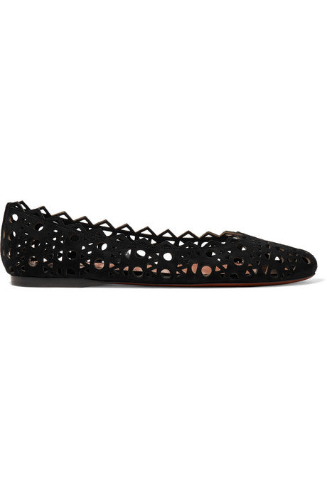 Laser-cut suede ballet flats