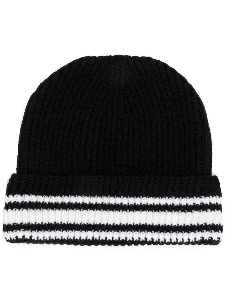 striped trim beanie