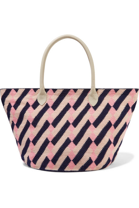 Celio leather-trimmed woven tote