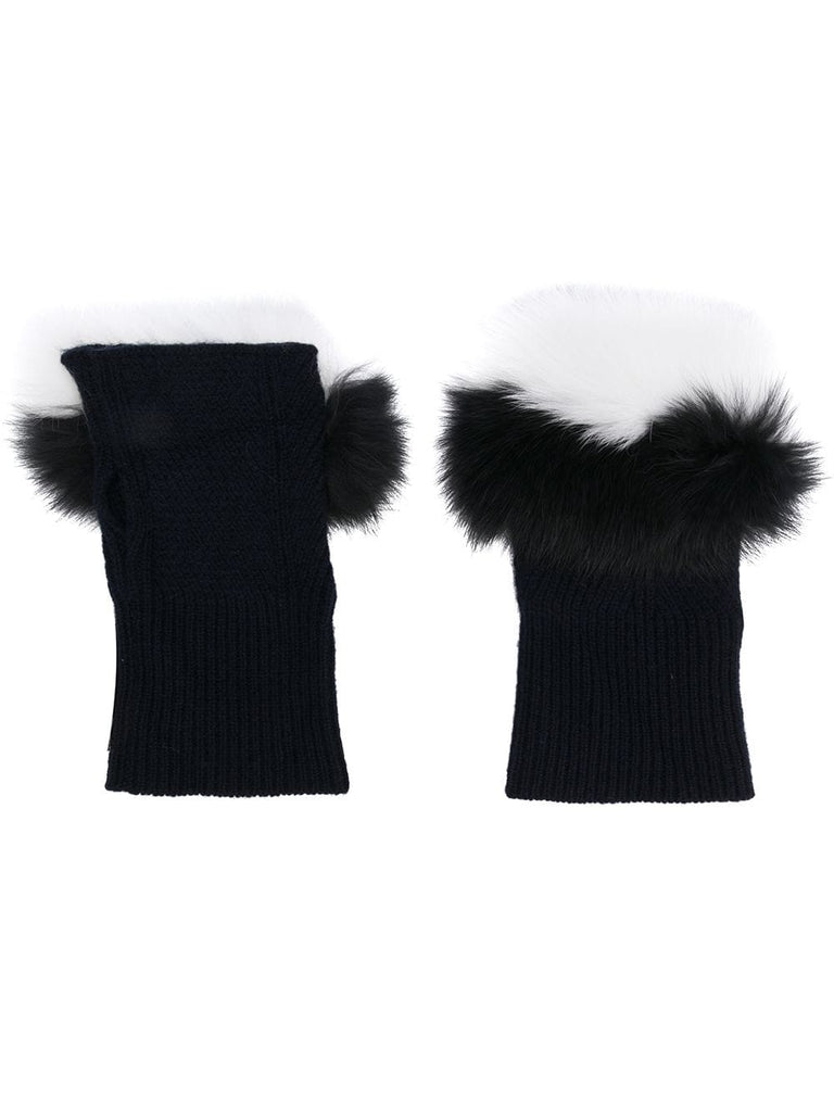 fur-trim fingerless gloves