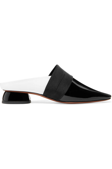 Zygo satin-trimmed two-tone patent leather mules